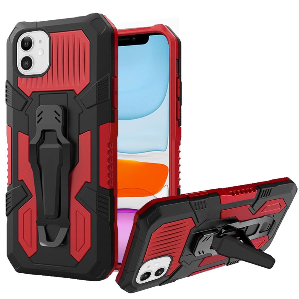 Apple iPhone 11 6.1 Travel Kickstand Clip Hybrid Case Cover - Red (10949)