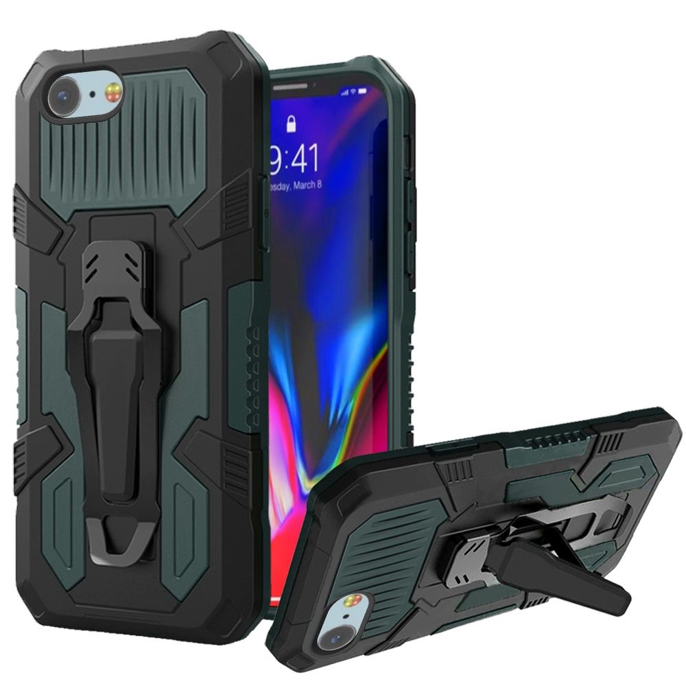 Apple iPhone SE2 (2020) 8/7 Travel Kickstand Clip Hybrid Case Cover - Midnight Green (10961)