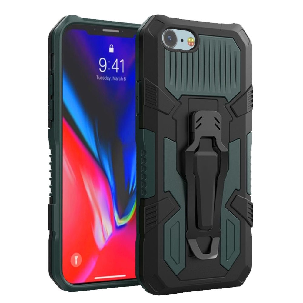 Apple iPhone SE2 (2020) 8/7 Travel Kickstand Clip Hybrid Case Cover - Midnight Green (10961)