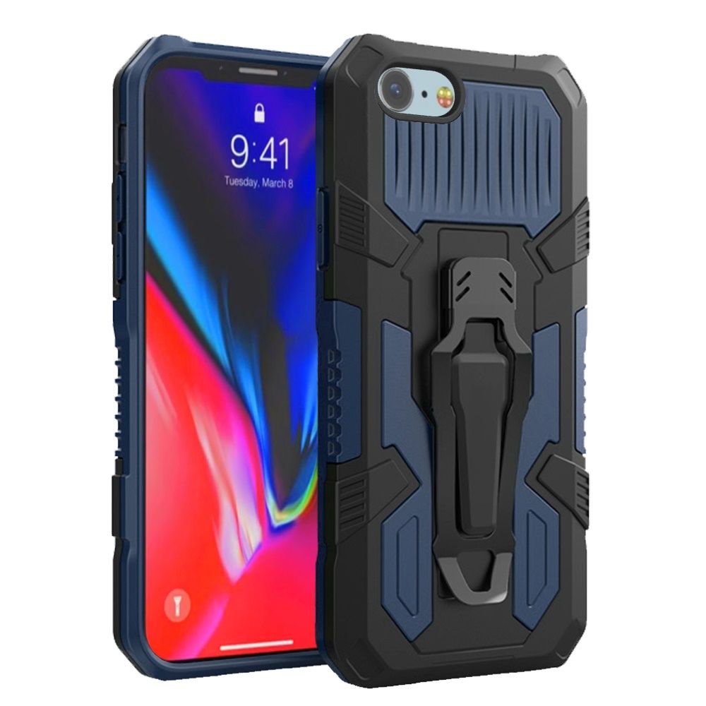 Apple iPhone SE2 (2020) 8/7 Travel Kickstand Clip Hybrid Case Cover - Navy Blue (10960)