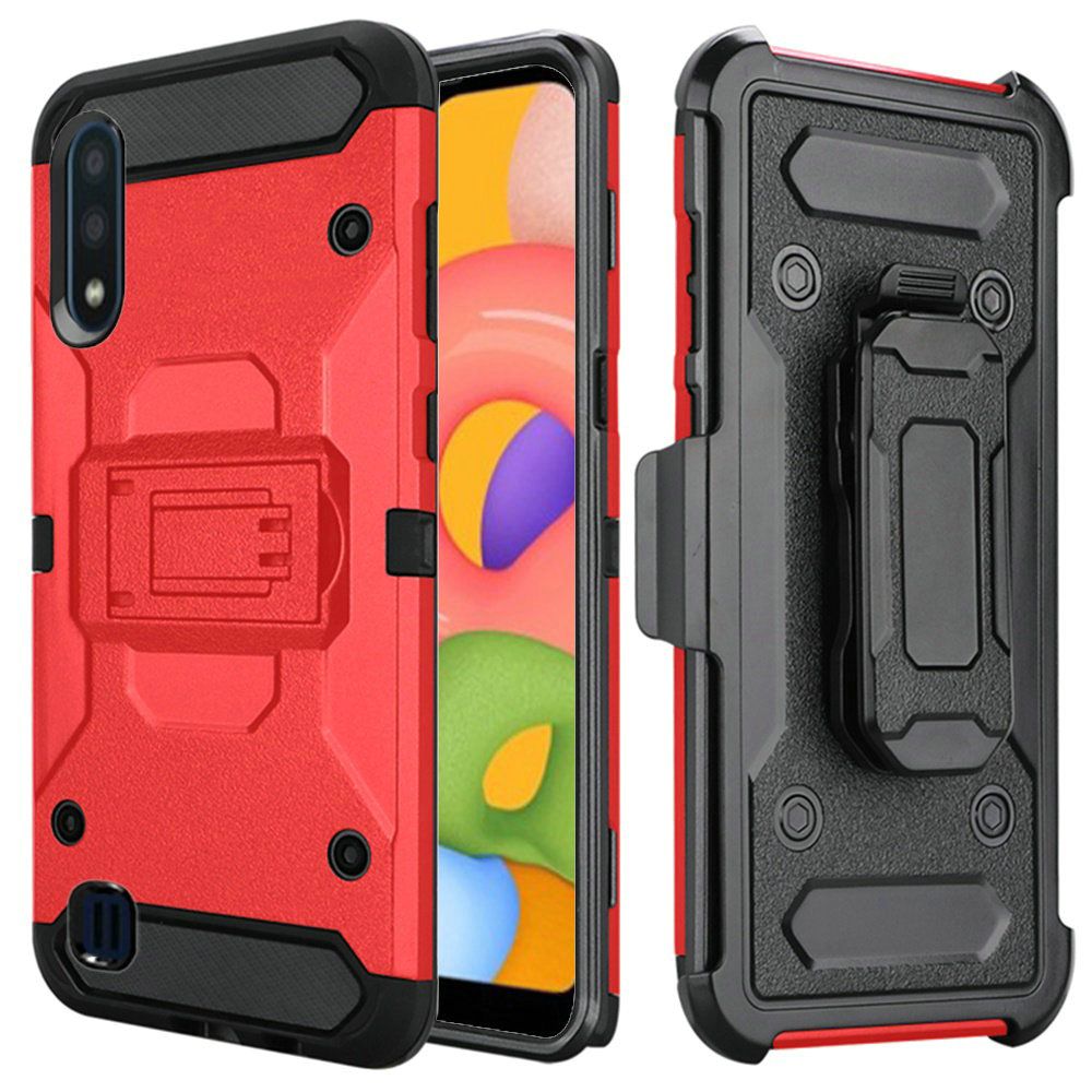 Samsung A01 Robust Holster Kickstand Clip Case Cover - Red (110073)