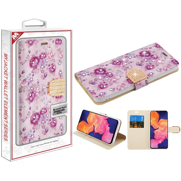 SAMSUNG Galaxy A10E - Mybat Fresh Purple Flowers MyJacket Wallet Diamond Series (9726)