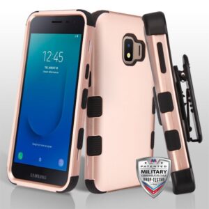 Samsung Galaxy J2 Pure / J2 Core / J2 MyBat TUFF Hybrid Phone Protector Cover w/ Black Horizontal Holster- Rose Gold/Black (735)