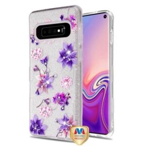 Samsung Galaxy S10 MyBat Full Glitter TUFF Hybrid Protector Cover w/ Package - Purple Stargazers Dia(510)