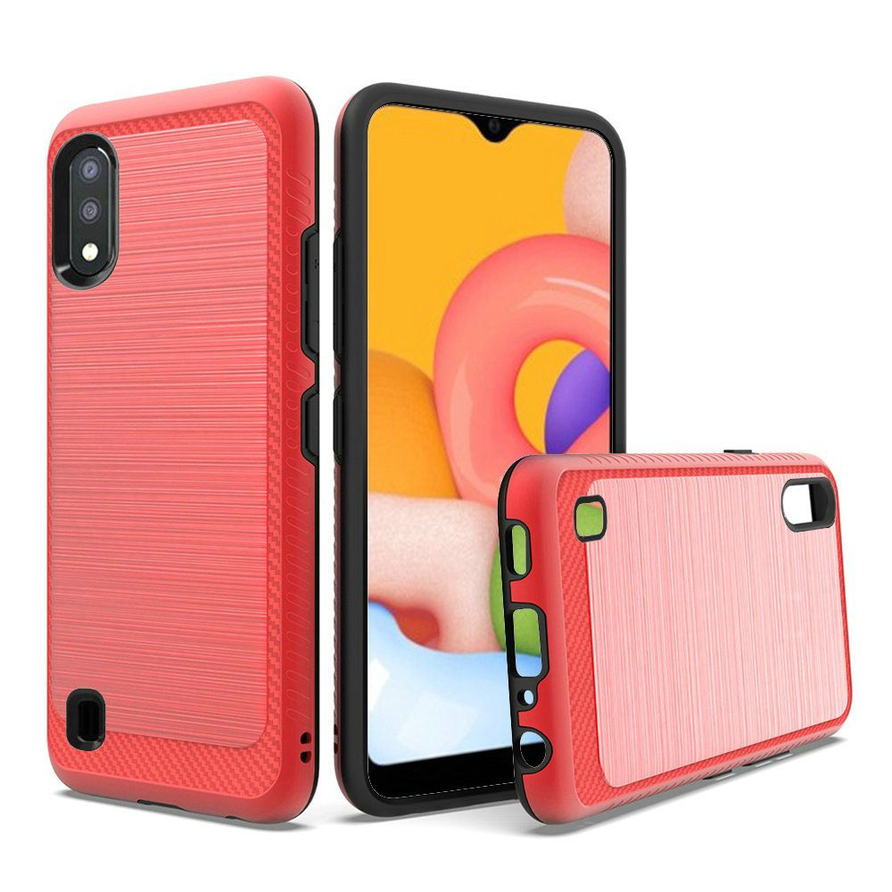 Samsung A01 Slick Tuff Metallic Design Hybrid Case Cover - Red (110063)