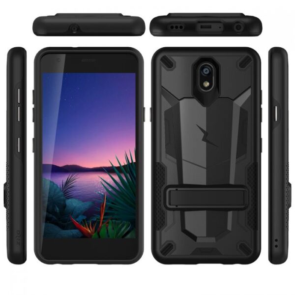 LG Escape Plus - Zizo Transform Case w/ UV Coated PC TPU Layers & Built-In Kickstand - Black (116)