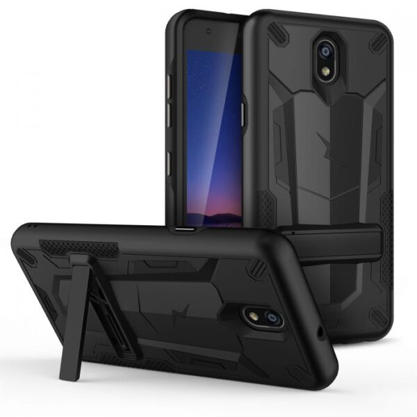 LG Escape Plus - Zizo Transform Case w/ UV Coated PC TPU Layers & Built-In Kickstand - Black (116)