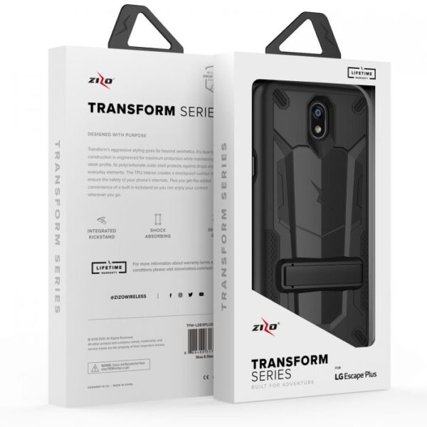 LG Escape Plus - Zizo Transform Case w/ UV Coated PC TPU Layers & Built-In Kickstand - Black (116)