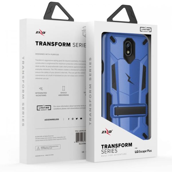 LG Escape Plus - Zizo Transform Case w/ UV Coated PC TPU Layers & Built-In Kickstand - Black / Blue (114)