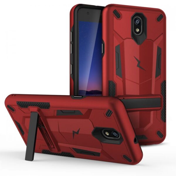 LG Escape Plus - Zizo Transform Case w/ UV Coated PC TPU Layers & Built-In Kickstand - Red / Black(115)