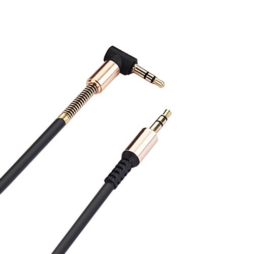 Audio Cable Round Right Angled 3.5mm to 3.5mm Auxiliary - 5 Foot Cord - Black (1396)
