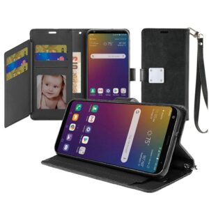 LG Stylo 5 Wristlet Magnetic Metal Snap Wallet with Two Row Credit Card Holder - Black (9558)