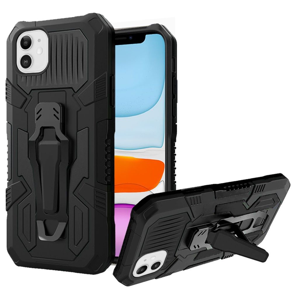 Apple iPhone 11 6.1 Travel Kickstand Clip Hybrid Case Cover - Black (10947)