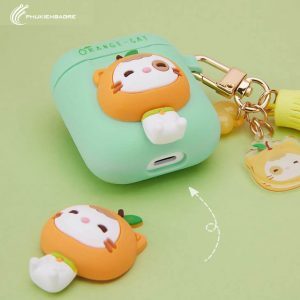 LOFTER Cute Cat Silicone Case Protective Cover for Airpods 1/2 Box - Green (4825)