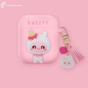 LOFTER Cute Cat Silicone Case Protective Cover for Airpods 1/2 Box -Pink (4824)