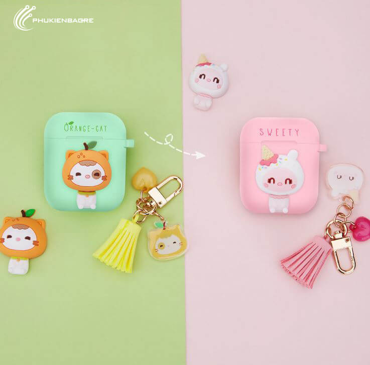 LOFTER Cute Cat Silicone Case Protective Cover for Airpods 1/2 Box - Green (4825)