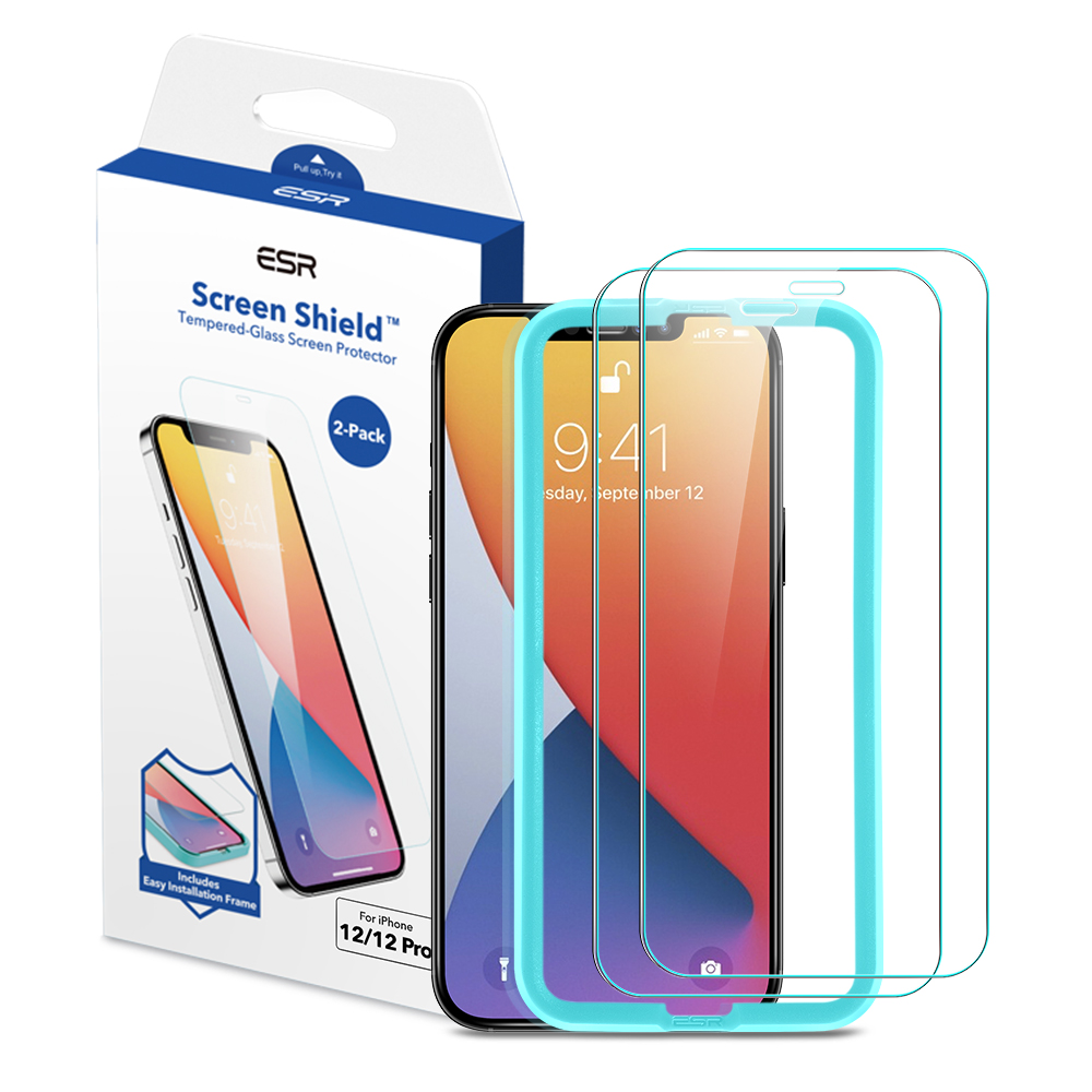 ESR Tempered-Glass Screen Protector for iPhone 12/12 Pro [2-Pack] [Easy Installation Frame] - Clear (110023)