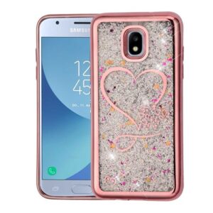 Galaxy J3 Glitter Hybrid Protector Cover - Rose Gold Electroplating/Butterflies (459)