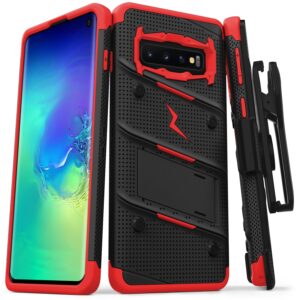 Samsung Galaxy S10 Zizo Bolt Case with Built In Kickstand Holster - Black / Red(516)