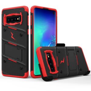 Samsung Galaxy S10 Zizo Bolt Case with Built In Kickstand Holster - Black / Red(516)