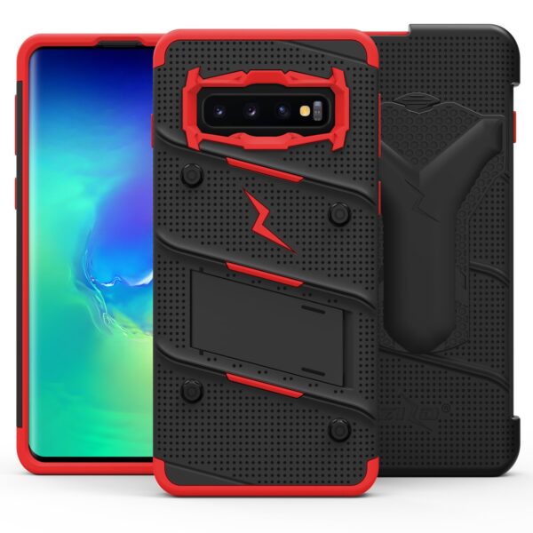 Samsung Galaxy S10 Zizo Bolt Case with Built In Kickstand Holster - Black / Red(516)