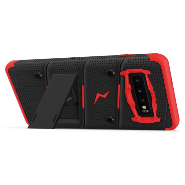 Samsung Galaxy S10 Zizo Bolt Case with Built In Kickstand Holster - Black / Red(516)