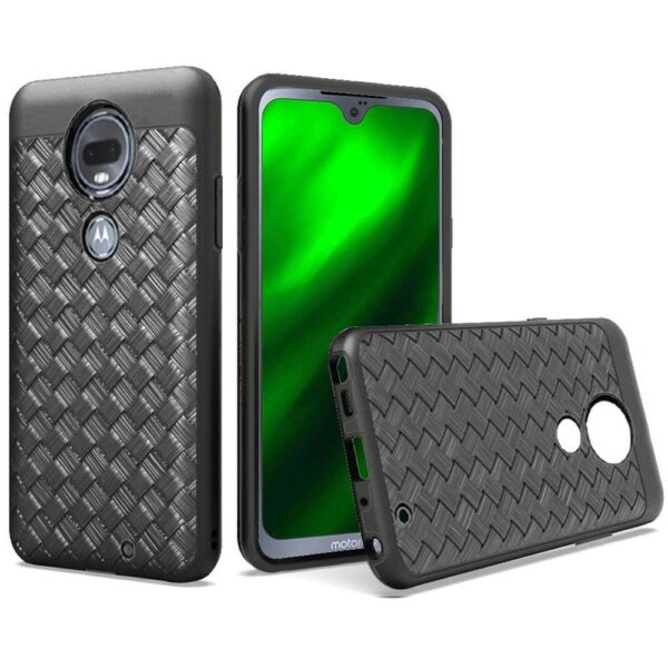 Motorola G7 Woven Textured Design Dual layer Hybrid - Black (639)