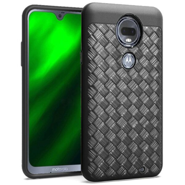 Motorola G7 Woven Textured Design Dual layer Hybrid - Black (639)