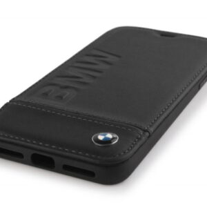 iPhone XR BMW Black Genuine Leather Hard book type Case(117)