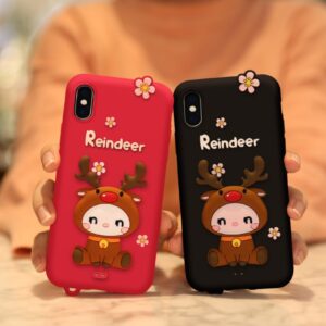 LOFTER Nice Girls Phone Cases A Gift Set Covers Cute 3D Reindeer Flower Silicone TPU Wrist Lanyard Strap For iPhone XS Max (4811)