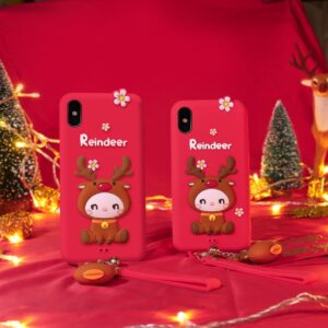 LOFTER Nice Girls Phone Cases A Gift Set Covers Cute 3D Reindeer Flower Silicone TPU Wrist Lanyard Strap For iPhone XS Max (4811)