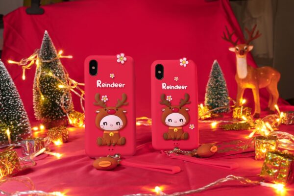 LOFTER Nice Girls Phone Cases A Gift Set Covers Cute 3D Reindeer Flower Silicone TPU Wrist Lanyard Strap For iPhone XS Max (4811)