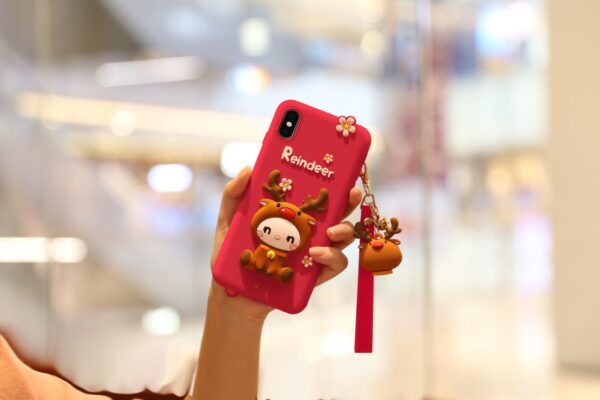 LOFTER Nice Girls Phone Cases A Gift Set Covers Cute 3D Reindeer Flower Silicone TPU Wrist Lanyard Strap For iPhone XS Max (4811)