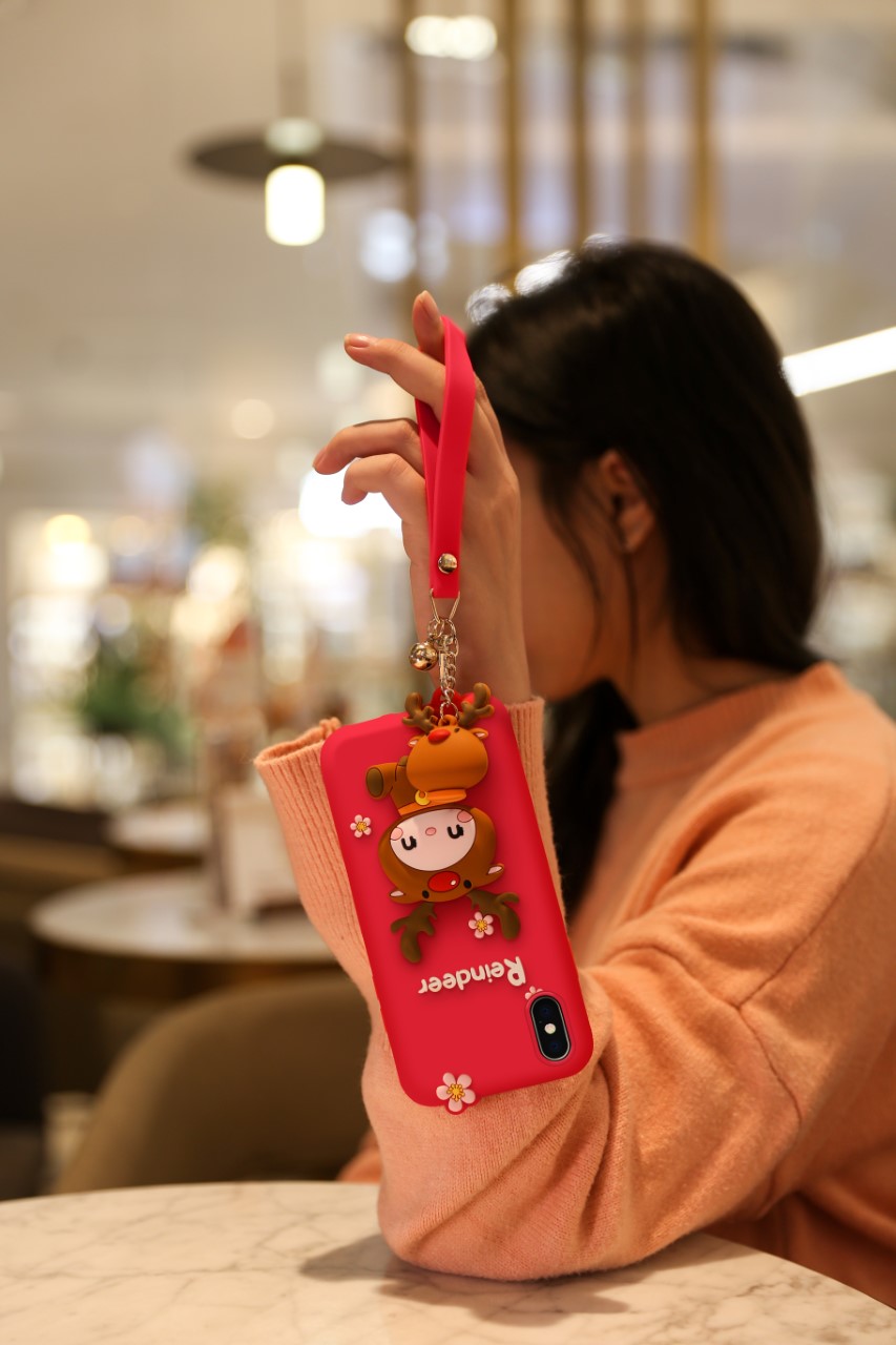 LOFTER Nice Girls Phone Cases A Gift Set Covers Cute 3D Reindeer Flower Silicone TPU Wrist Lanyard S