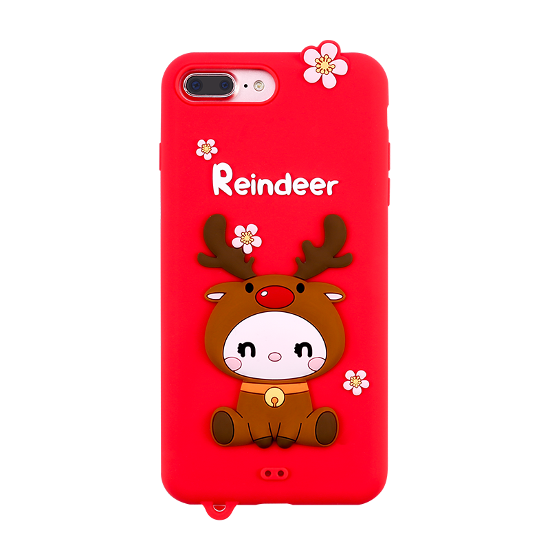 LOFTER Nice Girls Phone Cases A Gift Set Covers Cute 3D Reindeer Flower Silicone TPU Wrist Lanyard Strap For iPhone 7P/8P (4814)