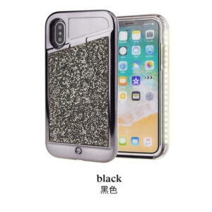 iPhone X/Xs LED Light Case Diamond Bling Rhinestone Hybrid TPU Hard PC Back Cover - Black (672)